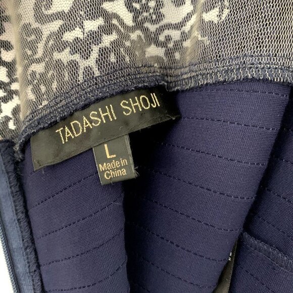 Tadashi Shoji Size L Pintuck Jersey Boatneck Gown Sheer Lace Maxi Dress - Picture 6 of 12